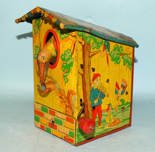 BIRDHOUSE TIN CRANK OPERATED BANK MARUSAN JAPAN