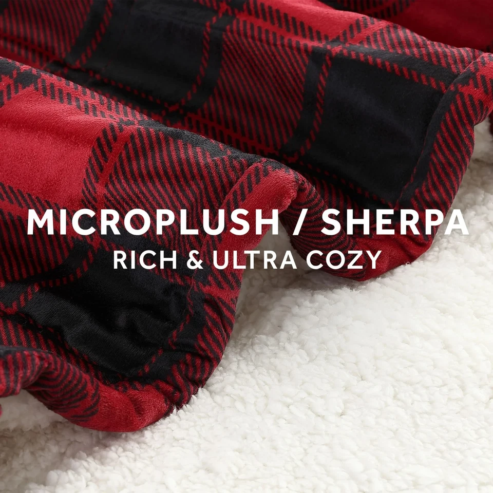 Sunbeam Heated Microplush Sherpa Throw 50×60″ – Red Plaid with Remote - Image 4 of 4