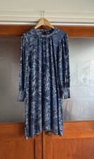 Next - Blue Floral Print Jersey Smocked Cuff Midi Dress - Size 20