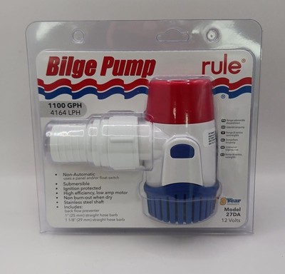 Rule 27DA 1100 Gph Submersible Bilge Pump 12V 1-1/8'' Hose Size 4 Amp