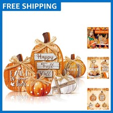 5-Piece Fall Pumpkin Table Centerpieces - Charming Wooden Decor for Thanksgiving