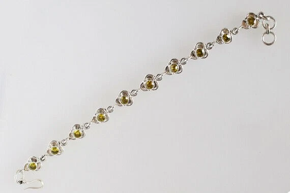 Natural Round Lemon Quartz Gemstone 925 Sterling Silver  Link Bracelet Jewelry - Image 3 of 4