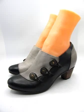 L'ARTISTE by Spring Step Greentea Black & Gray Leather Mid Heel Sz 37 Display