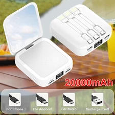 Portable Power Bank with Built in Cables 20000mAh Travel Battery Pack Charger