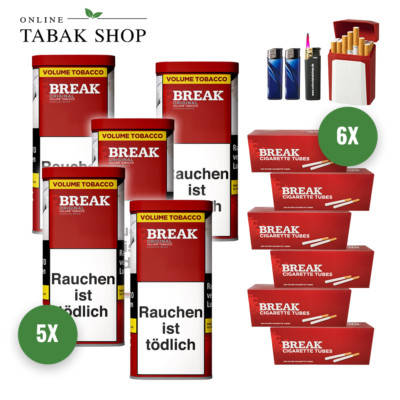 5x 85g Break Volumentabak Original Rot Red, 1200 Break Hülsen, Zubehör