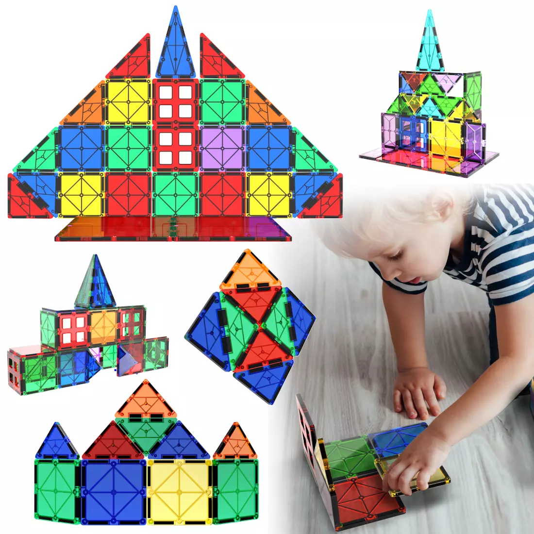 Magnetic Tiles 47 Piece Construction Toy Set Kids Building Blocks