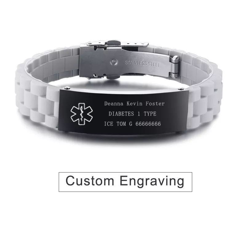 Medical Alert ID Men Women Bracelet Gray Silicone Wristband