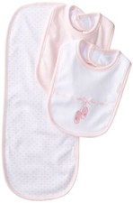 Little Me Baby Girls' 3 Piece Bib and Burp Set Ballerina Pink/Multi One Size