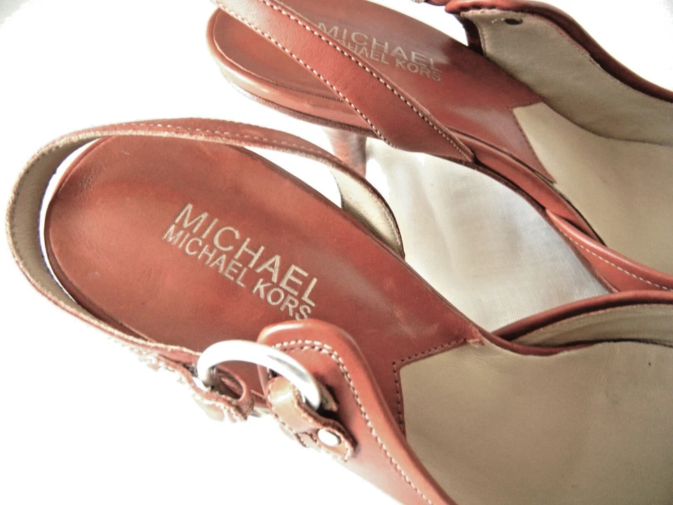 Michael Kors MICHAEL Slingback Pointed Toe Shoe 10M 2.5"Heel Saddle Brown - Image 4 of 4