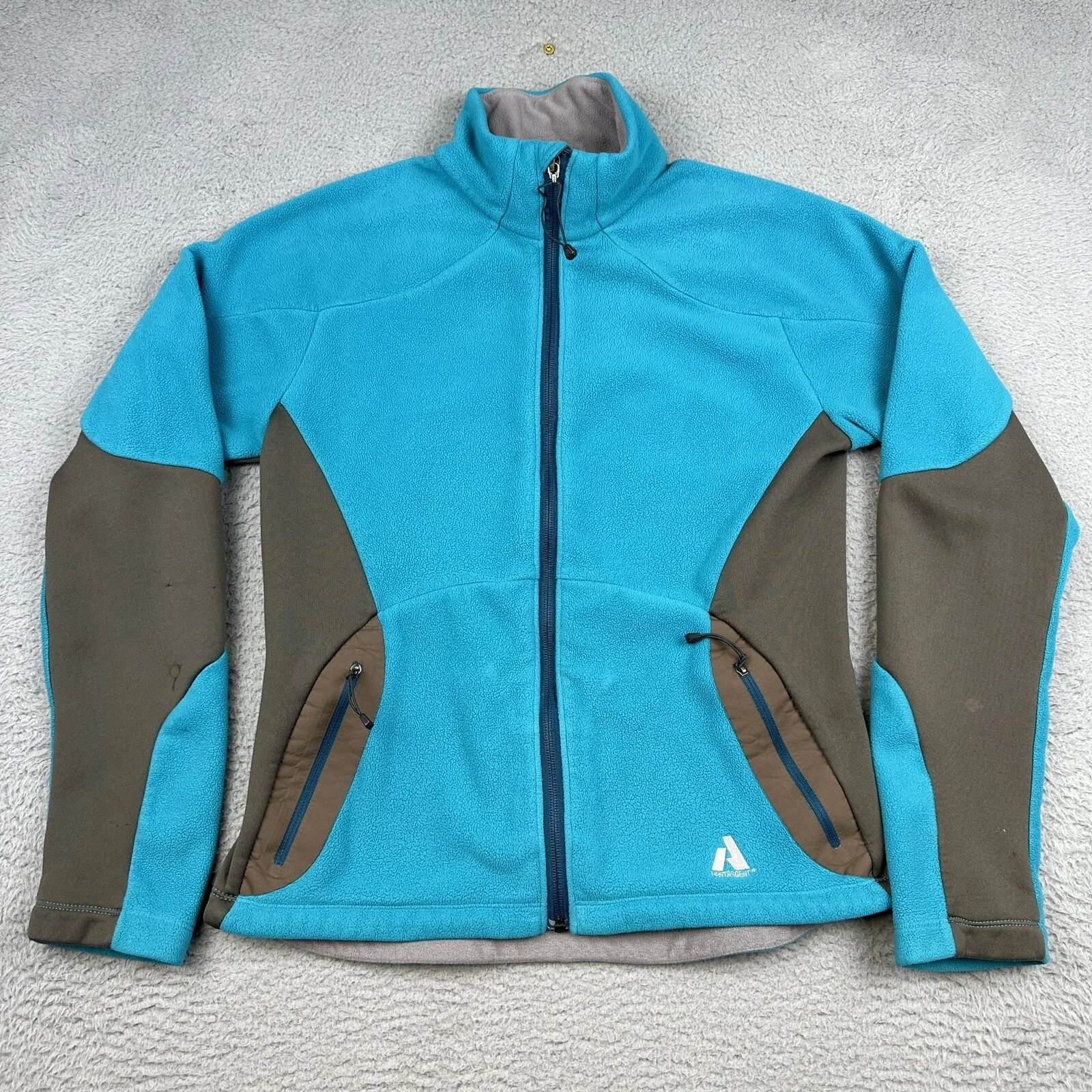 VETEMENTS Giacca Pile Prima Ascesa Donna Blu Medio Grigio Full Zip Elasticizzata Escursione Outdoor