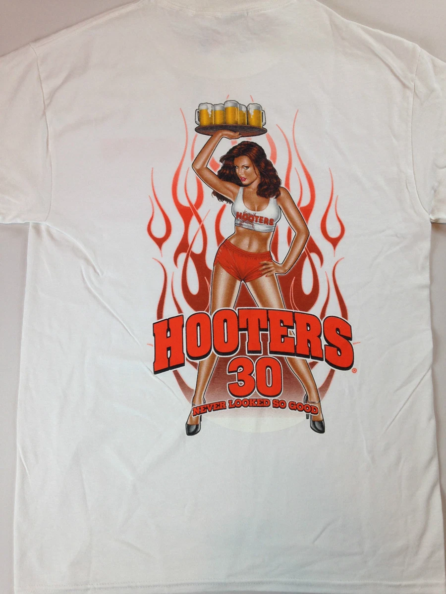 Hooters Waitress Girl T-Shirt Mens SZ S/M Beer Fire Flames Hot