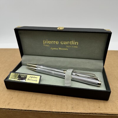 Vintage Pierre Cardin Pen And Pencil Set In Original Box Chrome Gold 2 Piece NEW