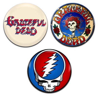 3x Grateful Dead Psychedelic Rock Band 25mm / 1 Inch D Pin Button Anstecker