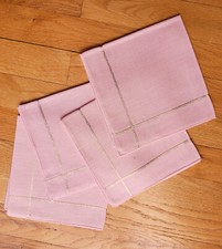 Vintage zestaw 4 różowo-złote wykończenie lniane 14"x14" lunch herbata serwetki obiadowe