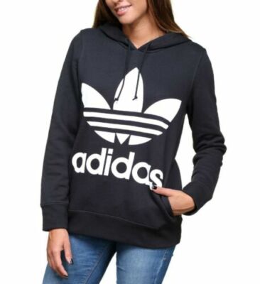 Black & White レディース プルオーバー 40 EUC ADIDAS ORIGINALS WOMEN'S Size M TREFOIL HOODIE #CE2408 Black