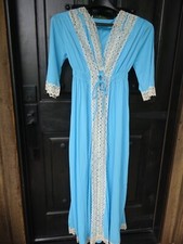 VTG New TURQUOISE Peignoir Nylon NIGHTGOWN  ROBE SET Lace Trim Sz M
