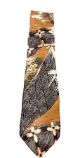L Mark Alexander Brown and Black Silk Necktie Tiny White Flowers