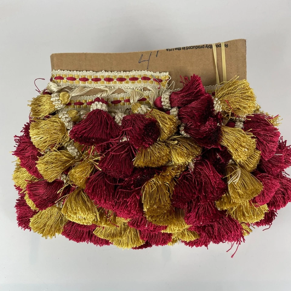 Banda de seda 4 yardas borla roja y dorada borlada crema para manualidades y decoración Foto 2 de 4