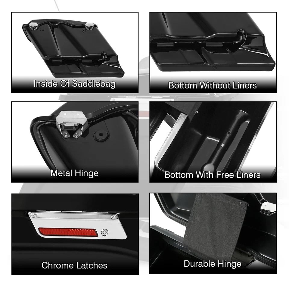 5" Stretched Hard Saddlebags Fit For Harley Touring Electra Street Road Glide US - Image 3 of 4