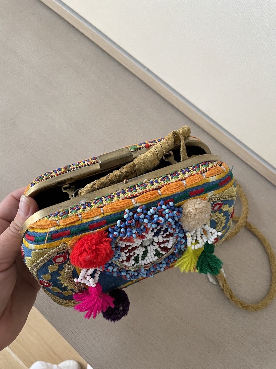 Boho beaded wvening bag/clutch with embroidery zara | eBay
