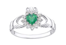 925 Sterling Silver Simulated EMERALD & CZ Claddagh Ring - sizes J to U