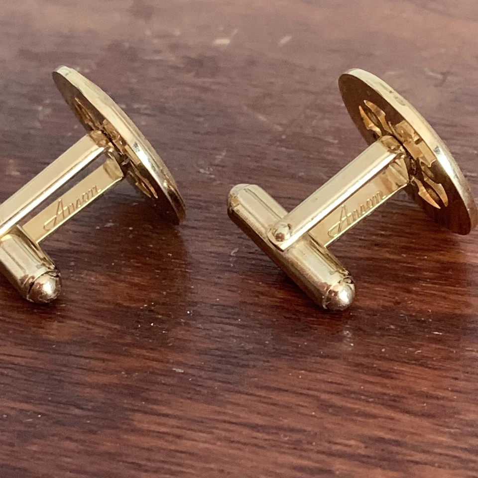 Gemelos Anson vintage años 70 tono dorado círculo redondo diseño calado geométrico Foto 4 de 4