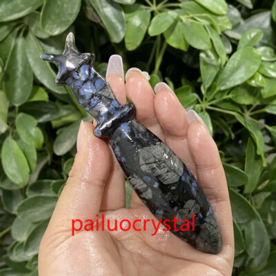 1pc Natural Rhyolite Dagger Quartz Crystal Skull Carved Figurines Reiki 4.7''