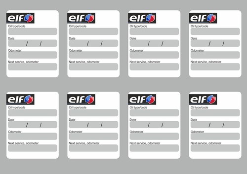 8 x autocollants autocollants de rappel de service de vidange d'huile ELF étiquettes adhésives découpées - Photo 1/2