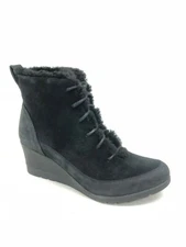 UGG Women's Bridgit Black Waterproof Wedge Heel Ankle Boots Suede 1103822