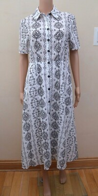 New M&S Collection Paisley Ivory Mix Cotton Shirt Midi Dress Sz UK 10