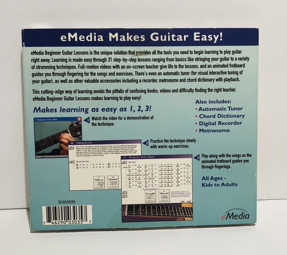 Beginner Guitar Lessons PC Mac CD ROM Acoustic Electric 30+ Lessons - Image 2 of 4