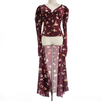 Caroline Constas NWT Hi Low Blouse Size XS in Burgundy/Multi Floral 100% Silk