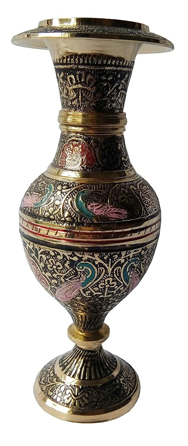 Jarrón De Flores De Latón Con Patrón Kashmiri Hecho A Mano 17 Cm Negro