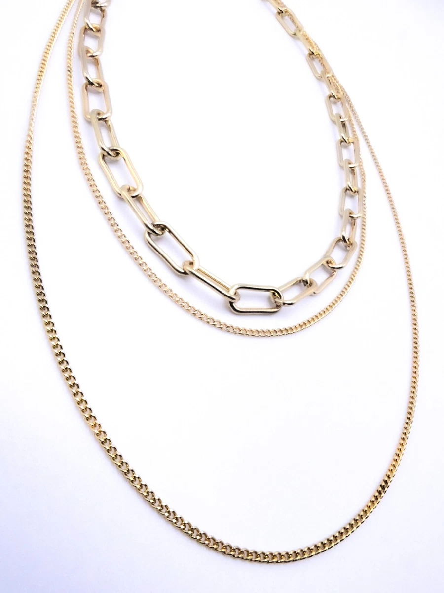 NEW STYLISH 3 Strands Gold Link Chains Graduated Layered Drape 16 20