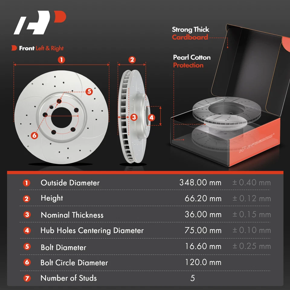 A-Premium Front Drilled Brake Rotor & Ceramic Brake Pads for BMW 528i 535i GT - Image 2 of 4