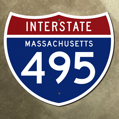 Massachusetts interstate route 495 highway marker road sign Boston 1961 28x24