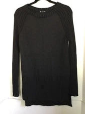 SMARTWOOL LONG Tunic Crew Sweater Black S Deep Side Slits Wool Blend Ribbed LS