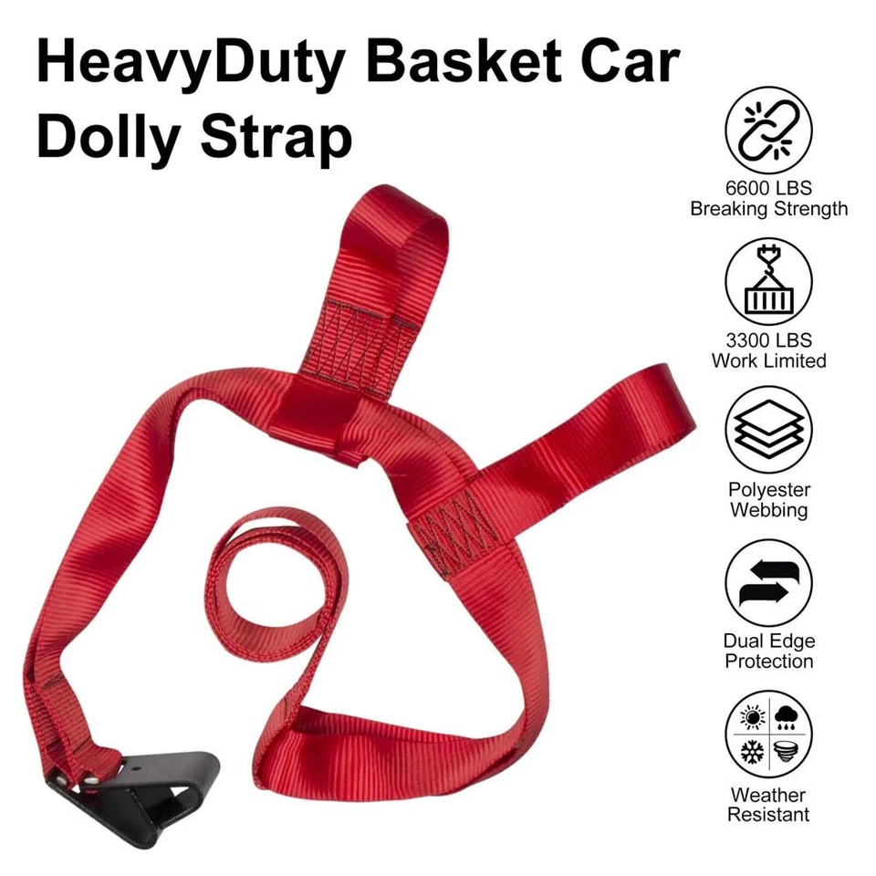 Heavy Duty Car Tire Tow Dolly Straps Basket Strap Wheel Net Flat Hook Adjustable - Image 3 of 4
