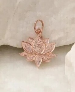 Authentic Lotus Pendant 2Ct Round Cut Real Moissanite 14K Rose Gold Plated