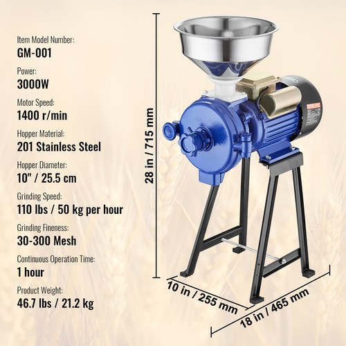 VEVOR 3000W Electric Grain Grinder Corn Wheat Flour Cereal Mill Dry Grinder - Picture 7 of 12
