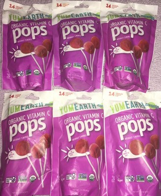 6 YumEarth Organic Assorted Flavors Vitamin C Lollipops 14 pops 3.1 oz Raspberry