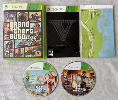 Grand Theft Auto V GTA 5 (Xbox 360) CIB COMPLETE With MAP & TESTED