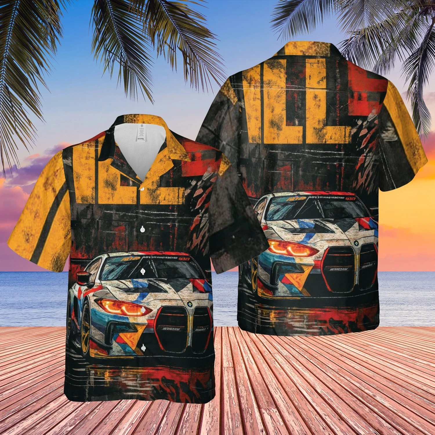 Modern GT3 Racing Hawaiian Shirt - Abstract Performance Sportscar Button Up - Vi