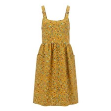 Apron for Women Cotton Linen with Large Pocket Floral No Waist Tie Kitchen