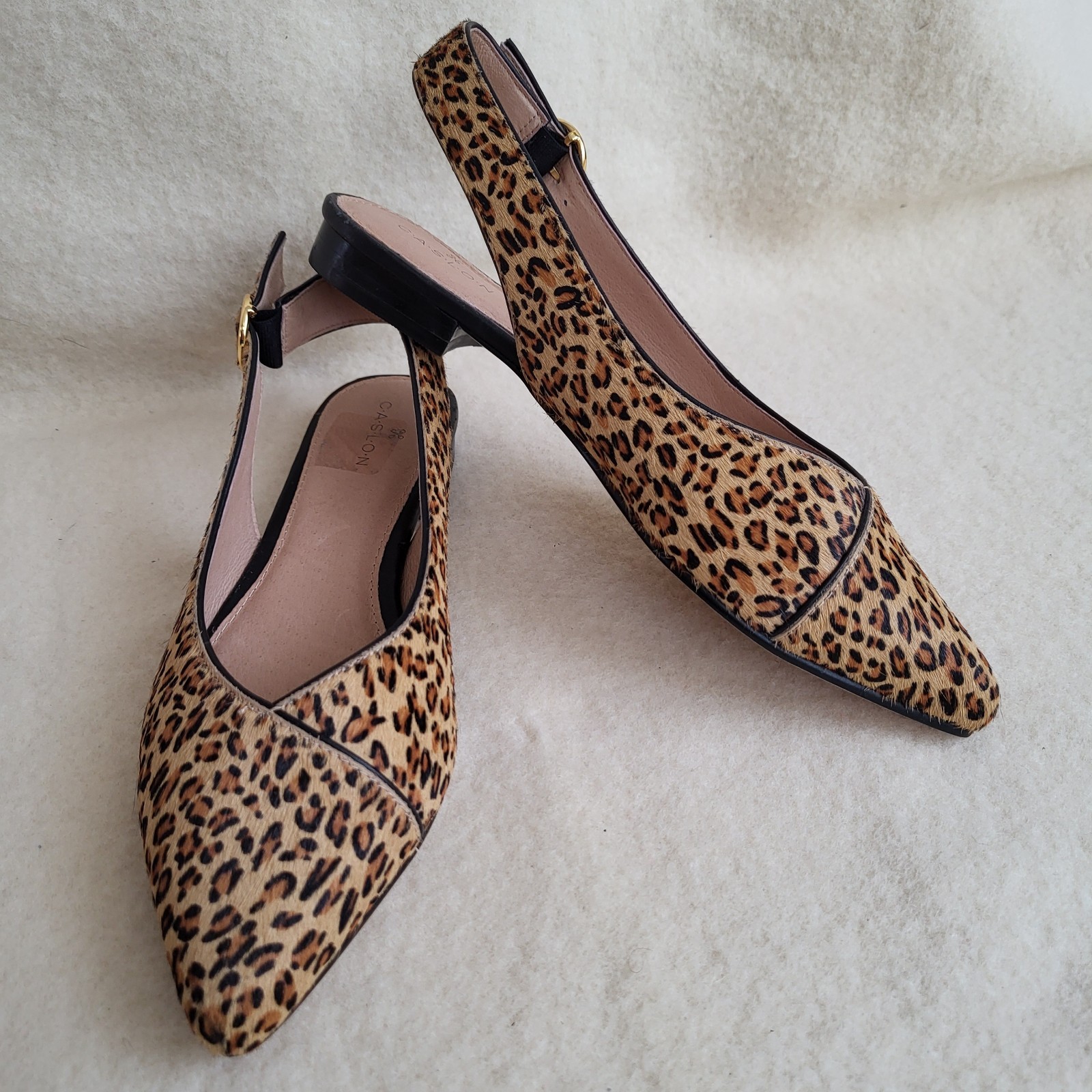 Lepord Print Shoes Women's Size 6 Sling Back Flats Pointed Toe By Caslon