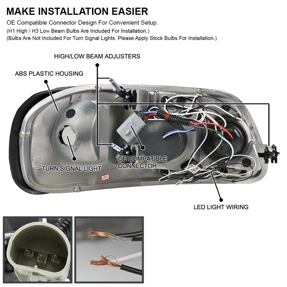 Fits 1997-2002 Expedition Jet Black Halo Projector Headlights+Black Tail Lamps Foto 4 de 4