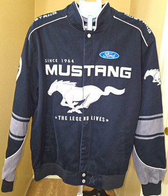 JH Design Men's Ford Mustang Jacket Embroidered Logo Lined Snap  Black XL