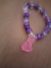 Purple Pony Bead Bracelet With Pink Unicorn Charm Stretchy