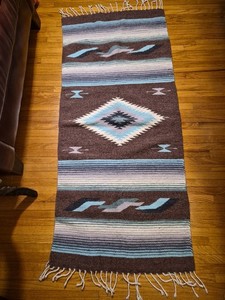 HandWoven Wool Rug Southwestern Design With Fringe 57" x 25.5"