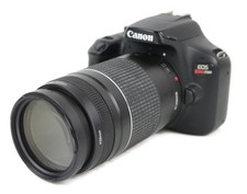 Canon Rebel EOS T100 DSLR w 75-300mm Zoom Lens Battery, Tested, Working